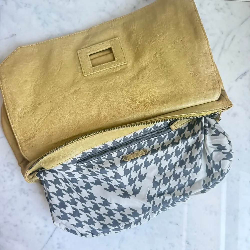 L.A.M.B. Embossed Leather Suede Clutch Bag Yellow Tan Lime Green Y2K
